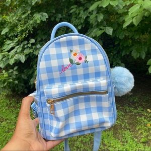 Embroidered Blue Gingham Backpack